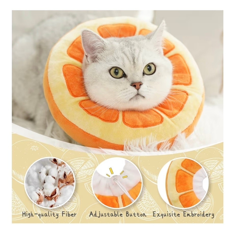 NEW Large Orange Slice Pet Elizabethan Recovery Collar Cat Dog Orange Plush Soft - Picture 4 of 7
